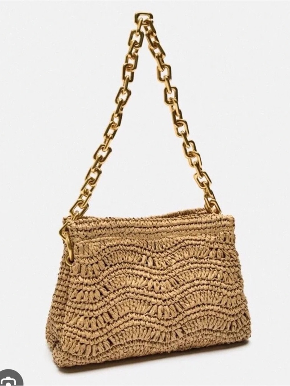 Zara Beige Woven Shoulder Bag with Gold Chain